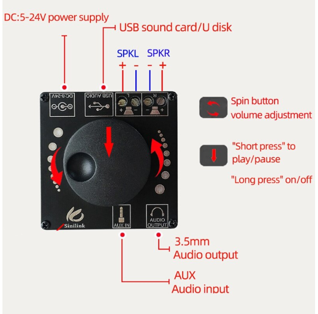 Amplificador Audio Bluetooth USB AUX AP50L 50W+50W